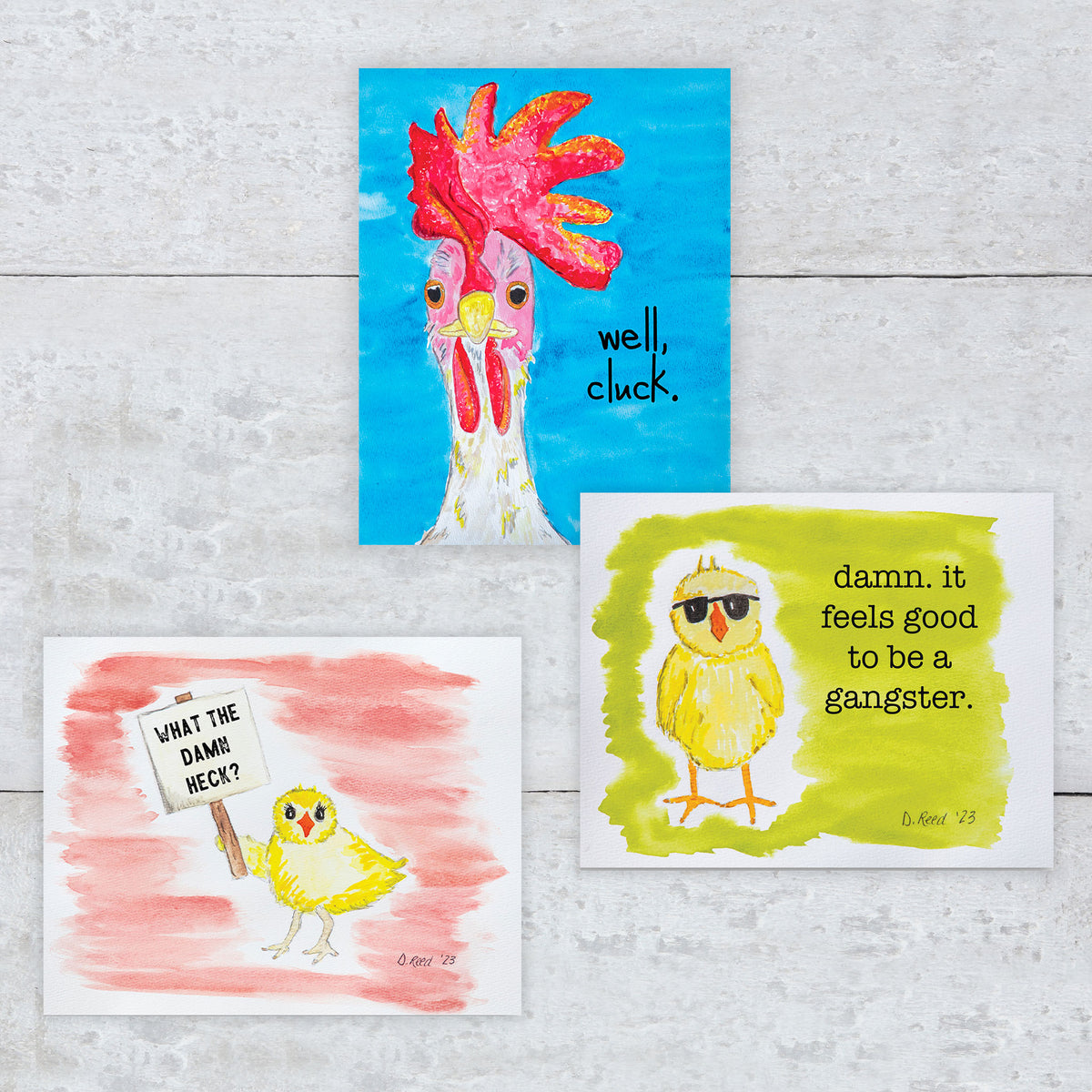 Funny Chicken Greeting Card Set – “Bad Chicks” Blank Card 3 Pack (4x5.5 Inch with Envelopes)