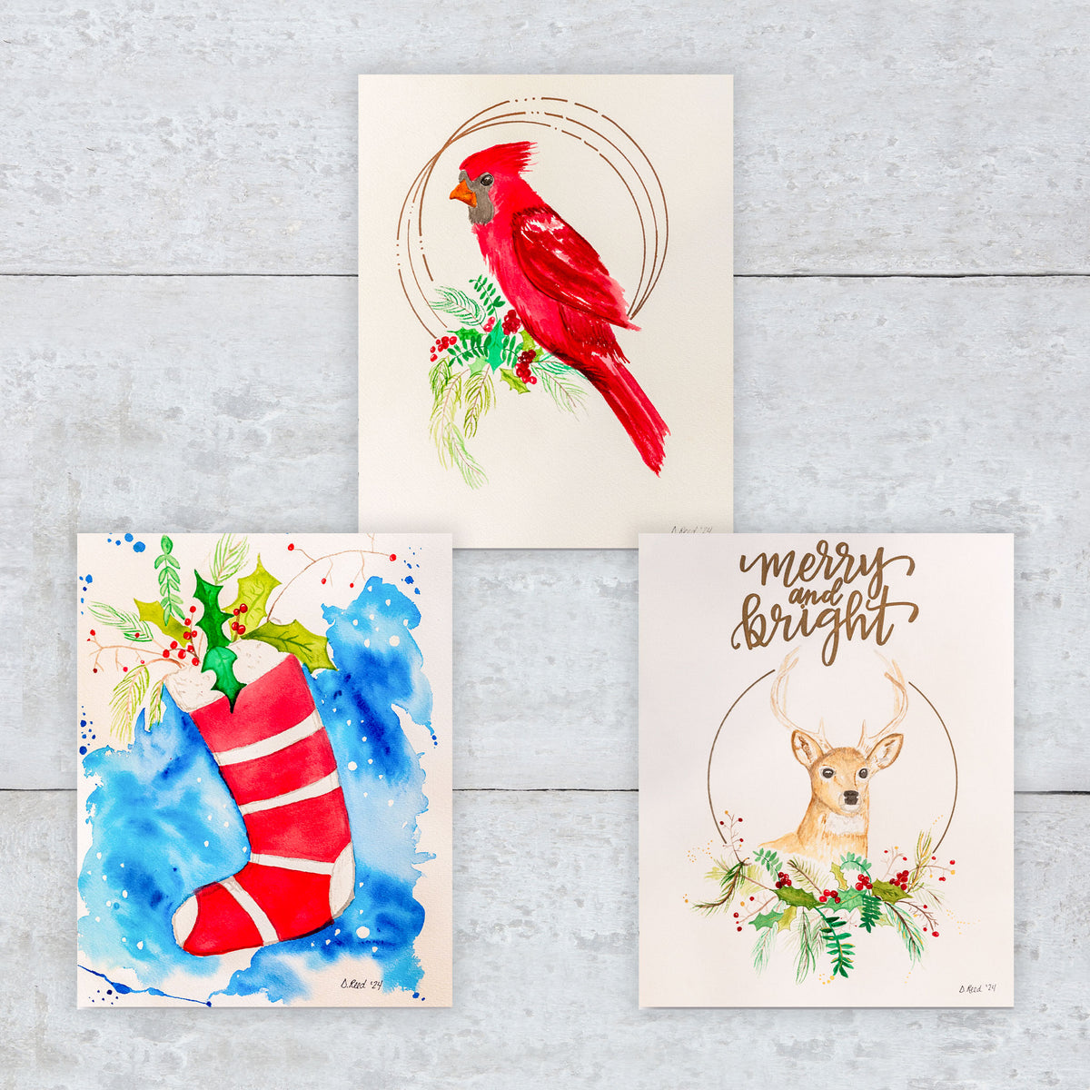 Christmas Greeting Card Set – 3 Pack Blank Holiday Cards (4x5.5 Inch with Envelopes)