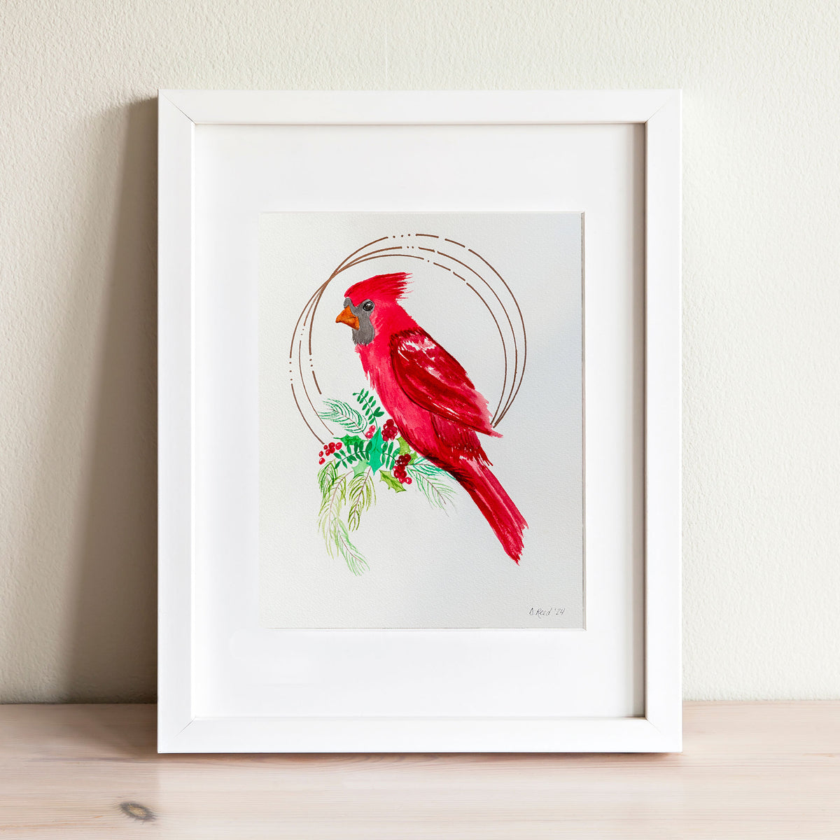 Red Cardinal Watercolor Print – Bird 8x10 Matted Art (11x14 Ready to Frame)