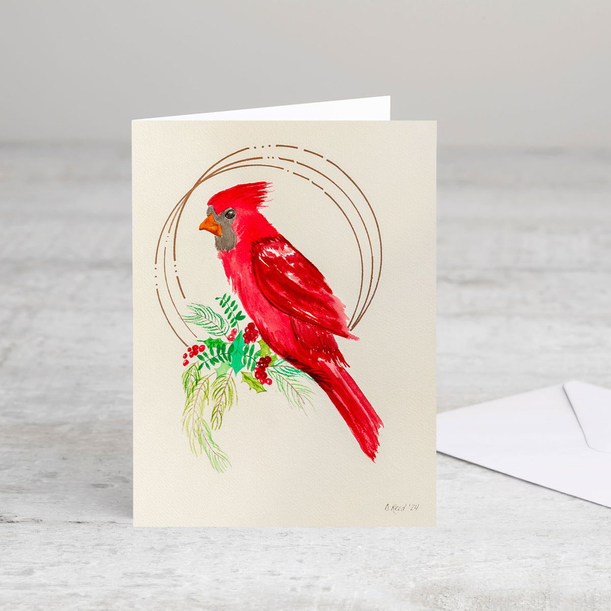 Watercolor Cardinal Christmas Card – Blank Holiday Greeting Card (4x5.5 Inch with Envelope)