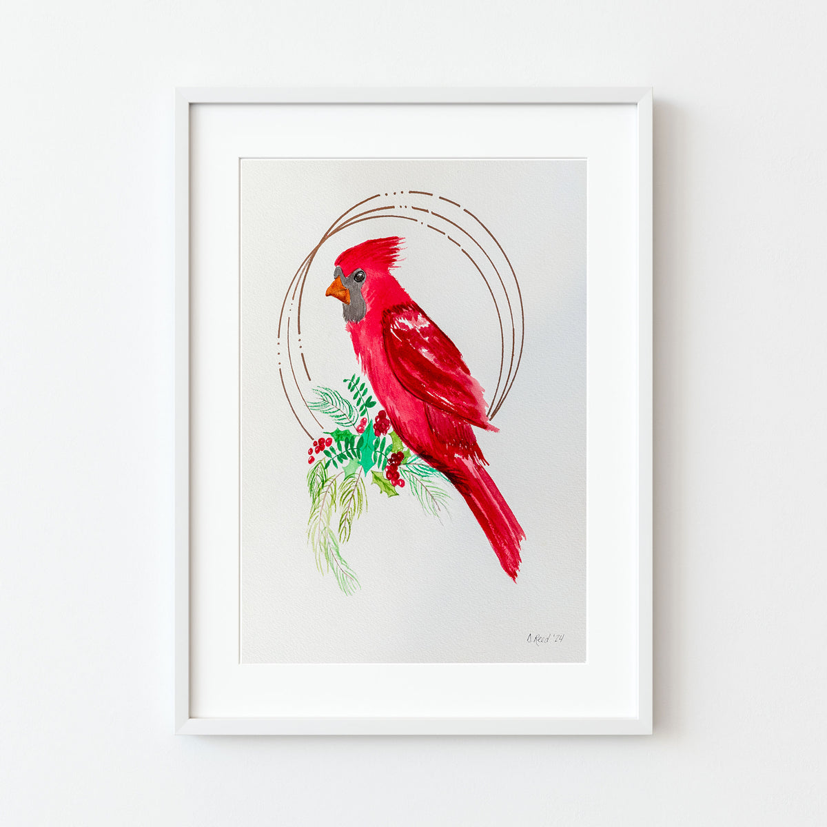 Red Cardinal Watercolor Print – Bird 8x10 Matted Art (11x14 Ready to Frame)