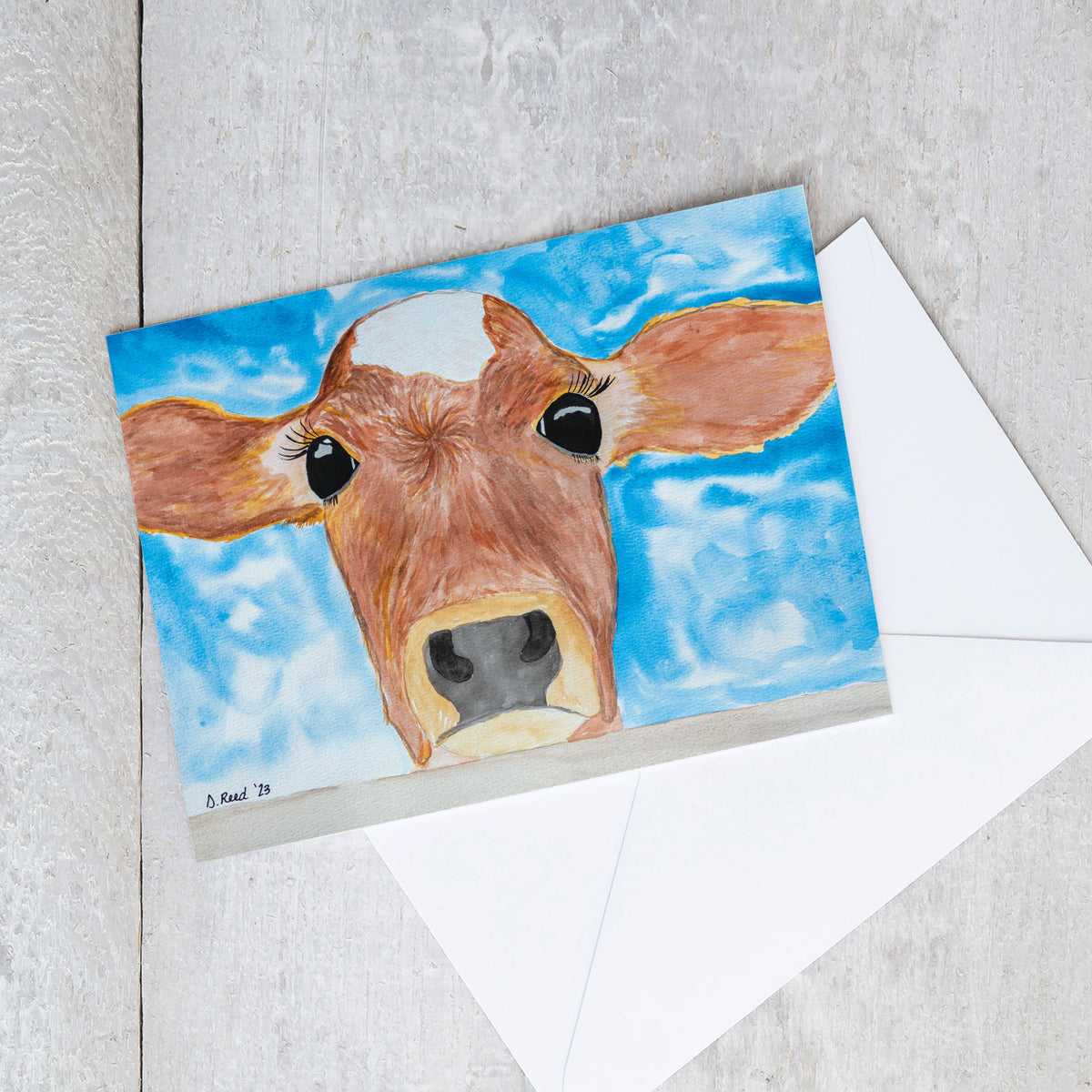 Cow Greeting Card – Blank Watercolor Card (4x5.5 Inch with Envelope)