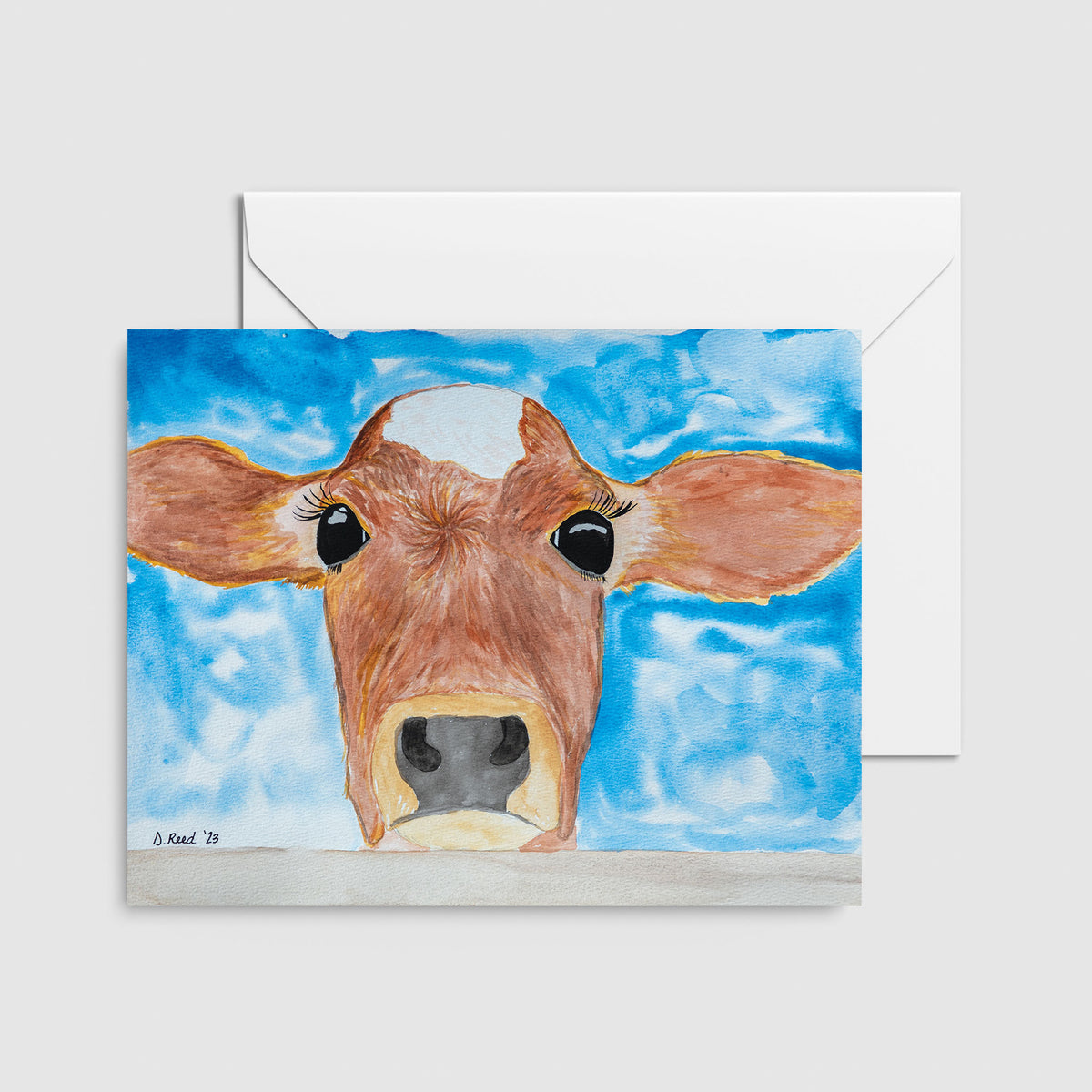 Cow Greeting Card – Blank Watercolor Card (4x5.5 Inch with Envelope)