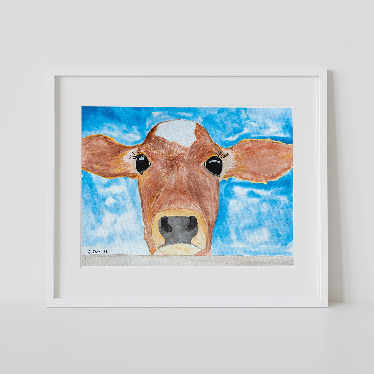 Cow Watercolor Print – Farmhouse 8x10 Matted Art (11x14 Ready to Frame)