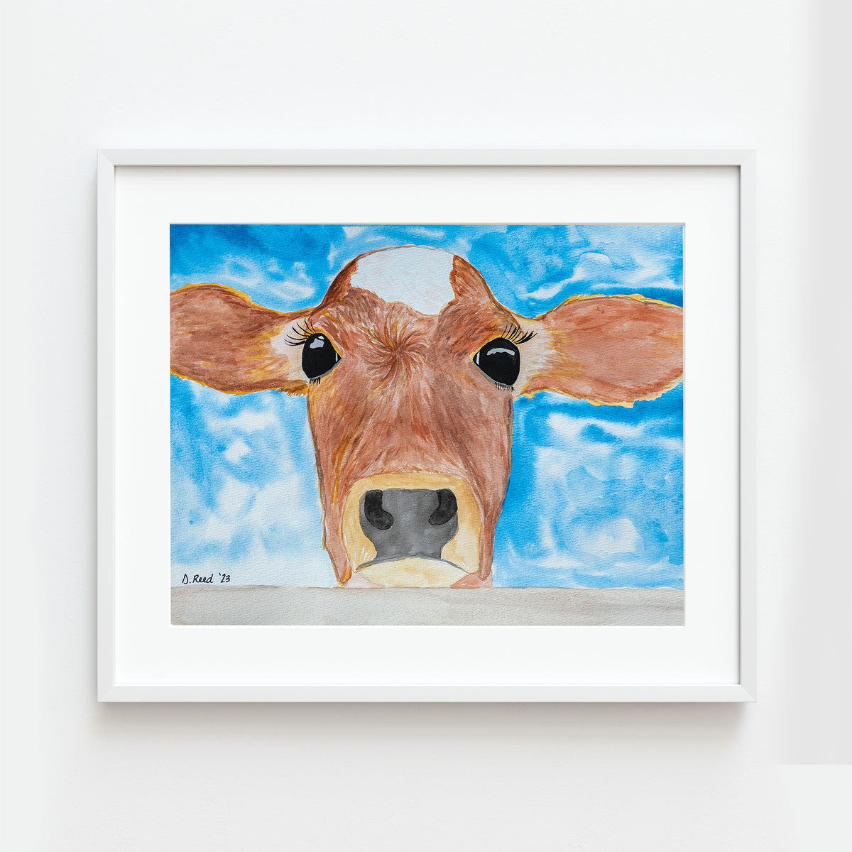 Cow Watercolor Print – Farmhouse 8x10 Matted Art (11x14 Ready to Frame)