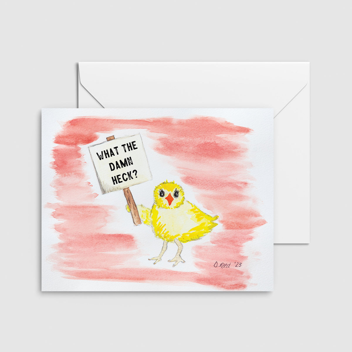 Funny Chick Greeting Card – “What the Damn Heck?” Blank Farmhouse Humor Card (4x5.5 Inch)