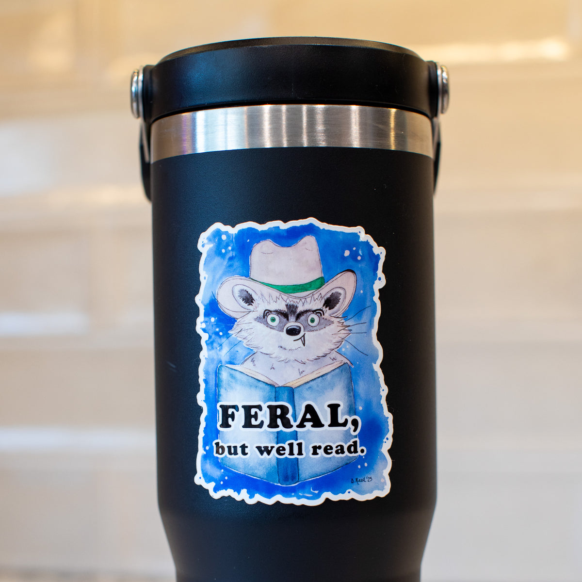 Funny Book Lover Sticker – “Feral, But Well Read” Waterproof Vinyl Sticker