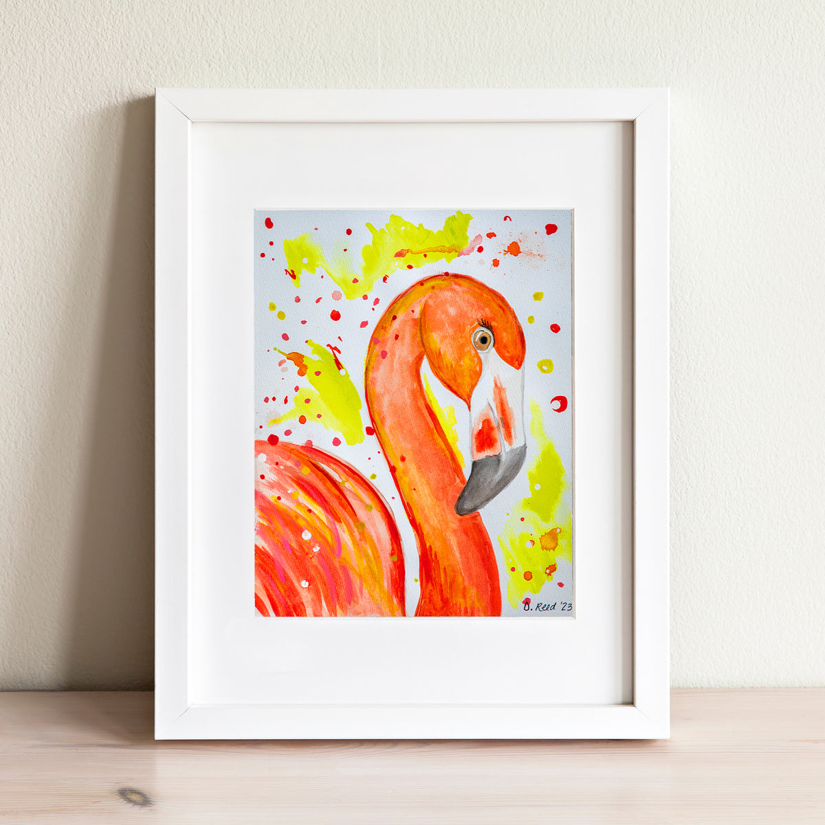 Flamingo Watercolor Print – 8x10 Matted Art (11x14 Ready to Frame)
