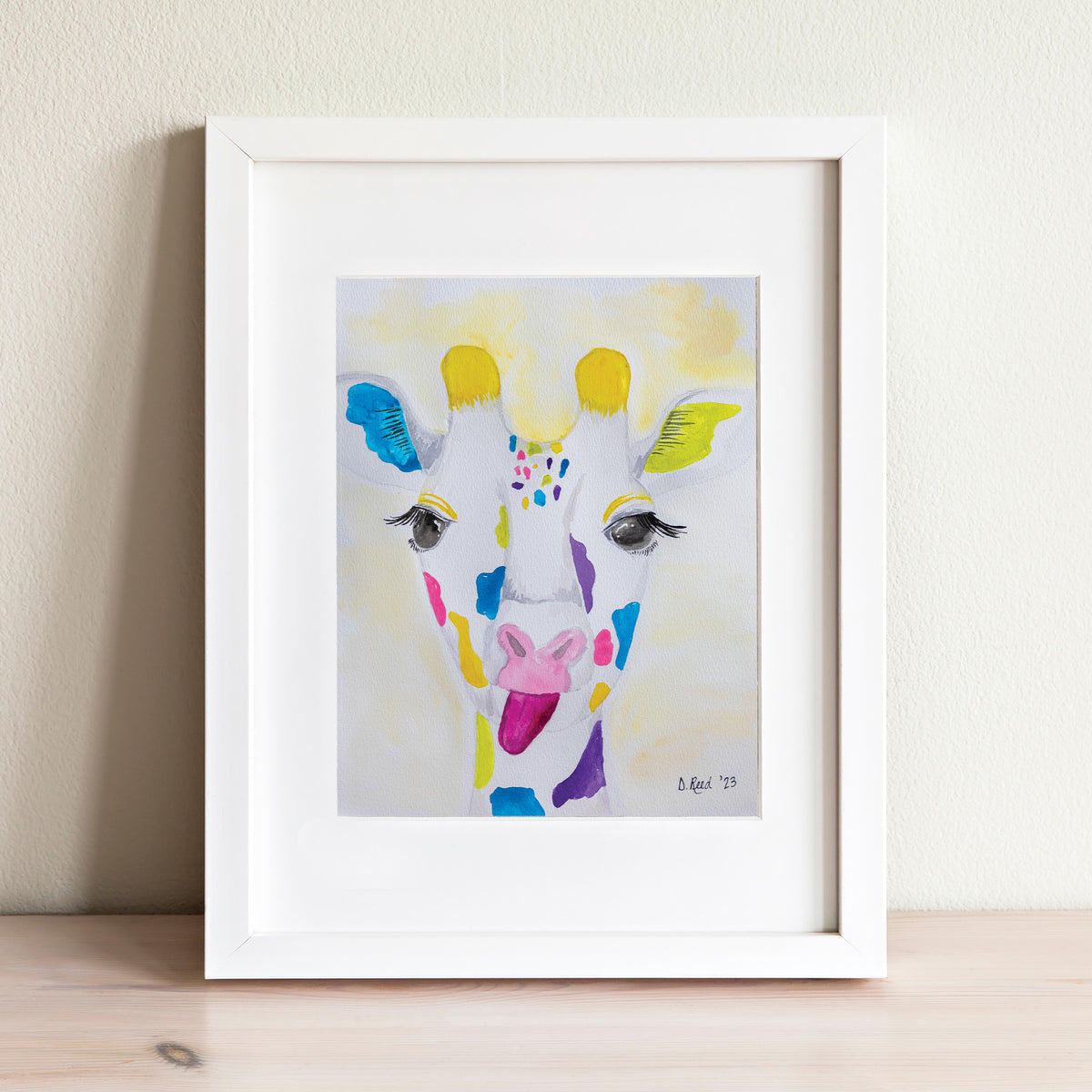 Giraffe Watercolor Print – 8x10 Matted Art (11x14 Ready to Frame)