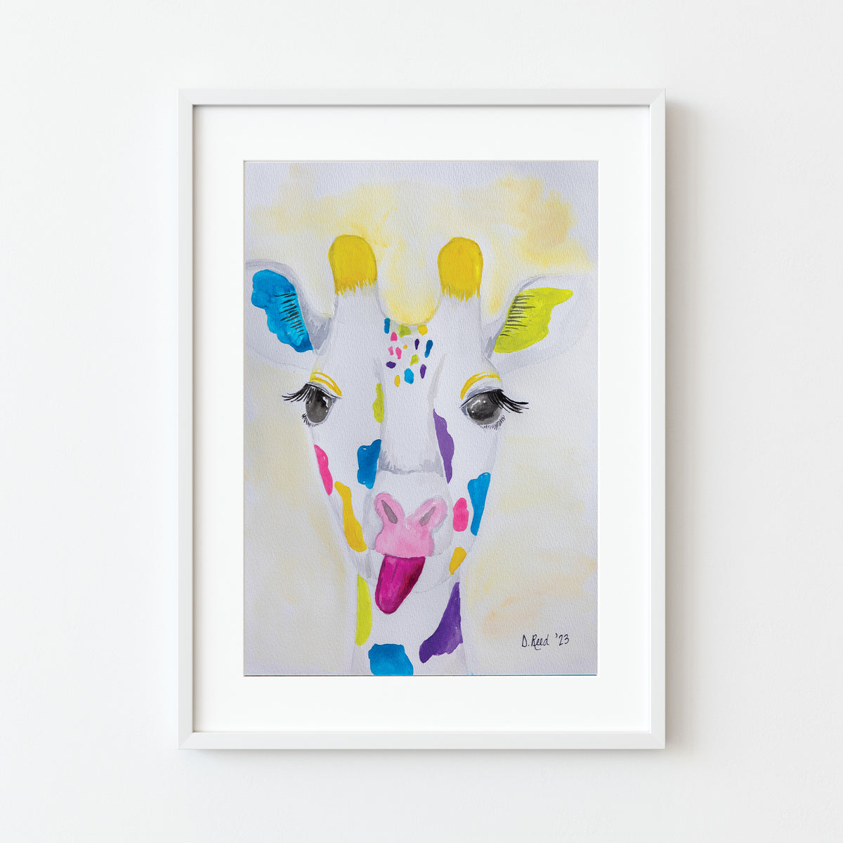 Giraffe Watercolor Print – 8x10 Matted Art (11x14 Ready to Frame)