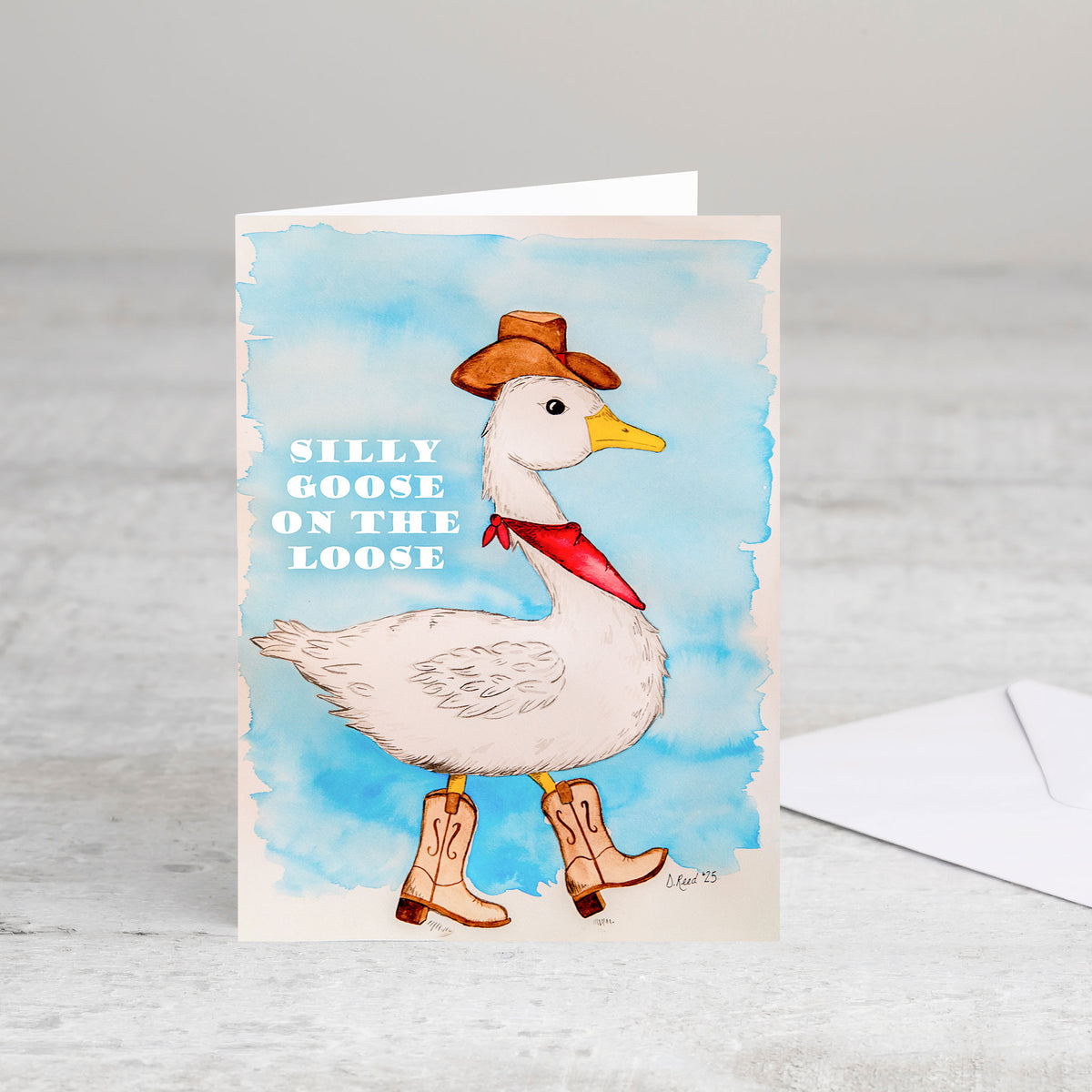 Funny Goose Greeting Card – “Silly Goose on the Loose” Blank Farmhouse Humor Card (4x5.5 Inch)