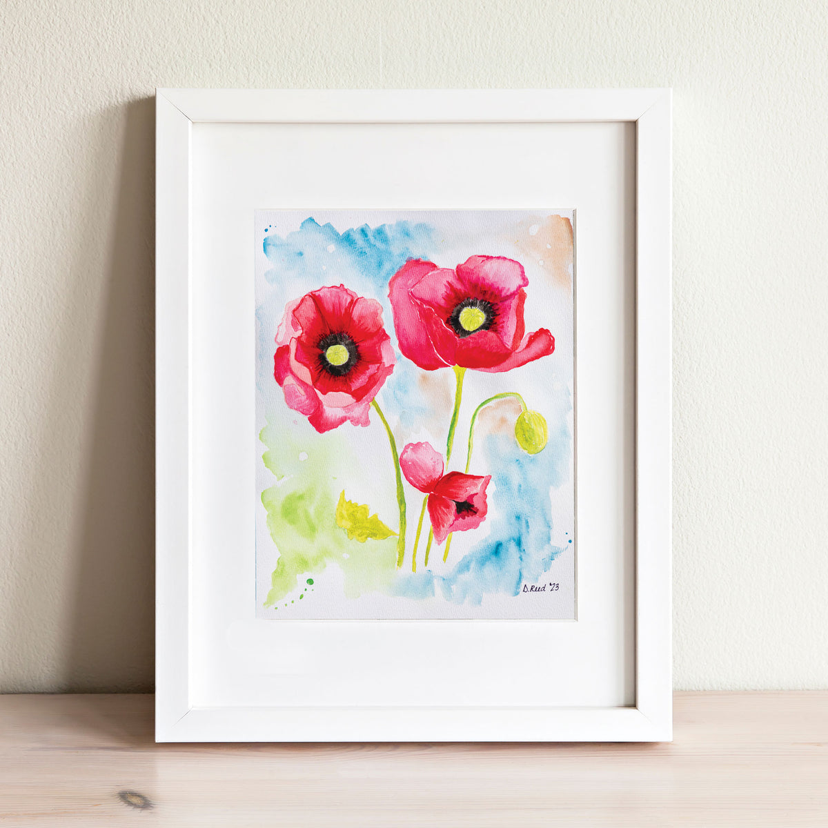 Poppies Watercolor Print – 8x10 Floral Matted Art (11x14 Ready to Frame)