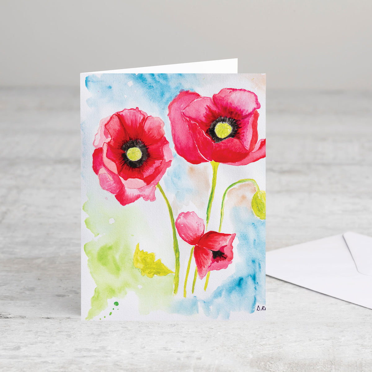 Poppy Greeting Card – Blank Floral Watercolor Card (4x5.5 Inch with Envelope)