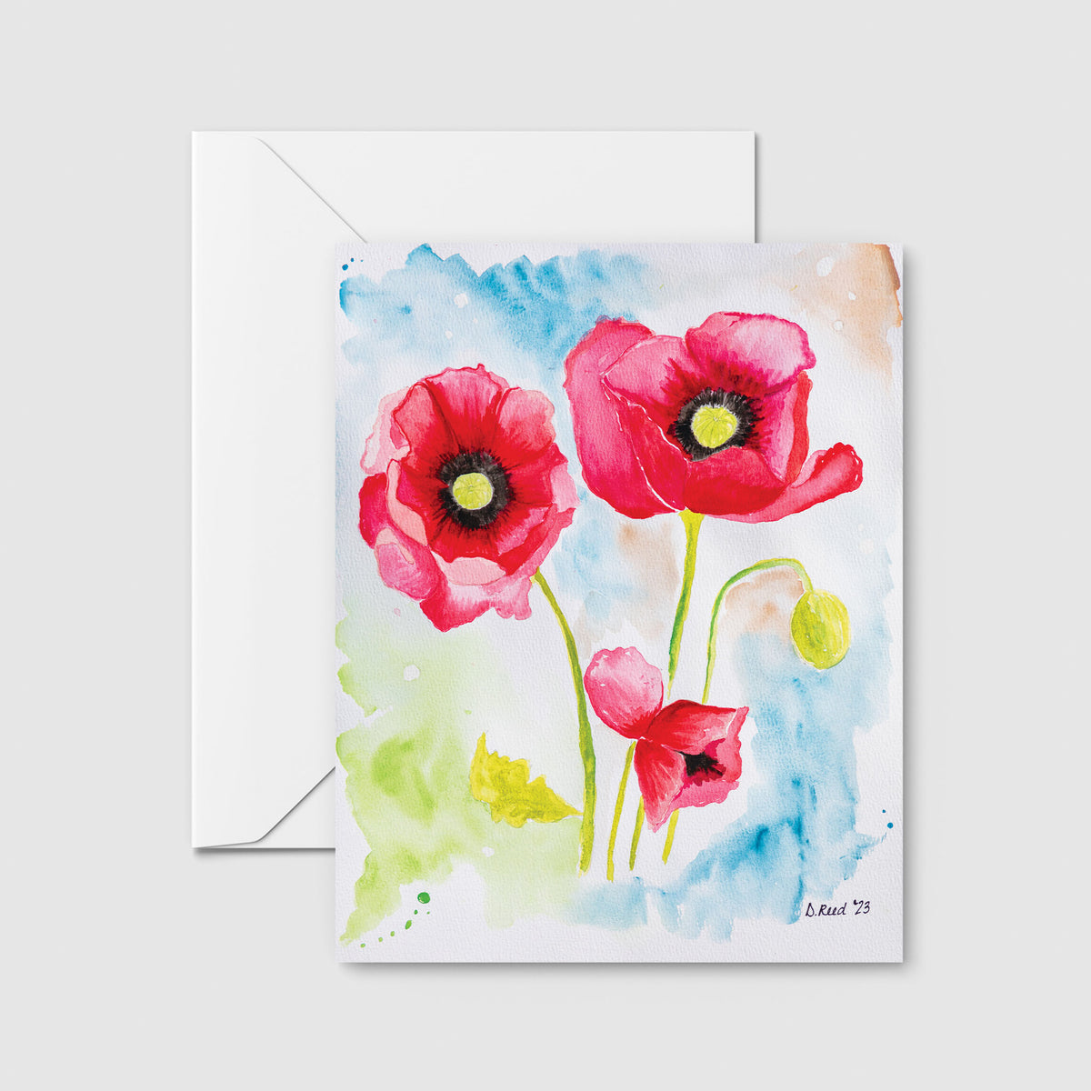 Poppy Greeting Card – Blank Floral Watercolor Card (4x5.5 Inch with Envelope)