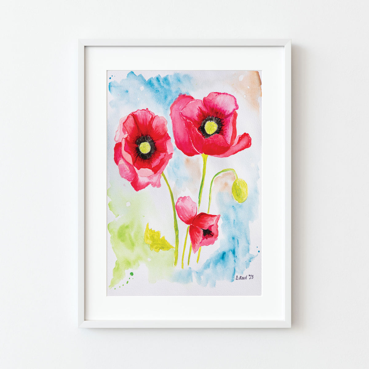 Poppies Watercolor Print – 8x10 Floral Matted Art (11x14 Ready to Frame)
