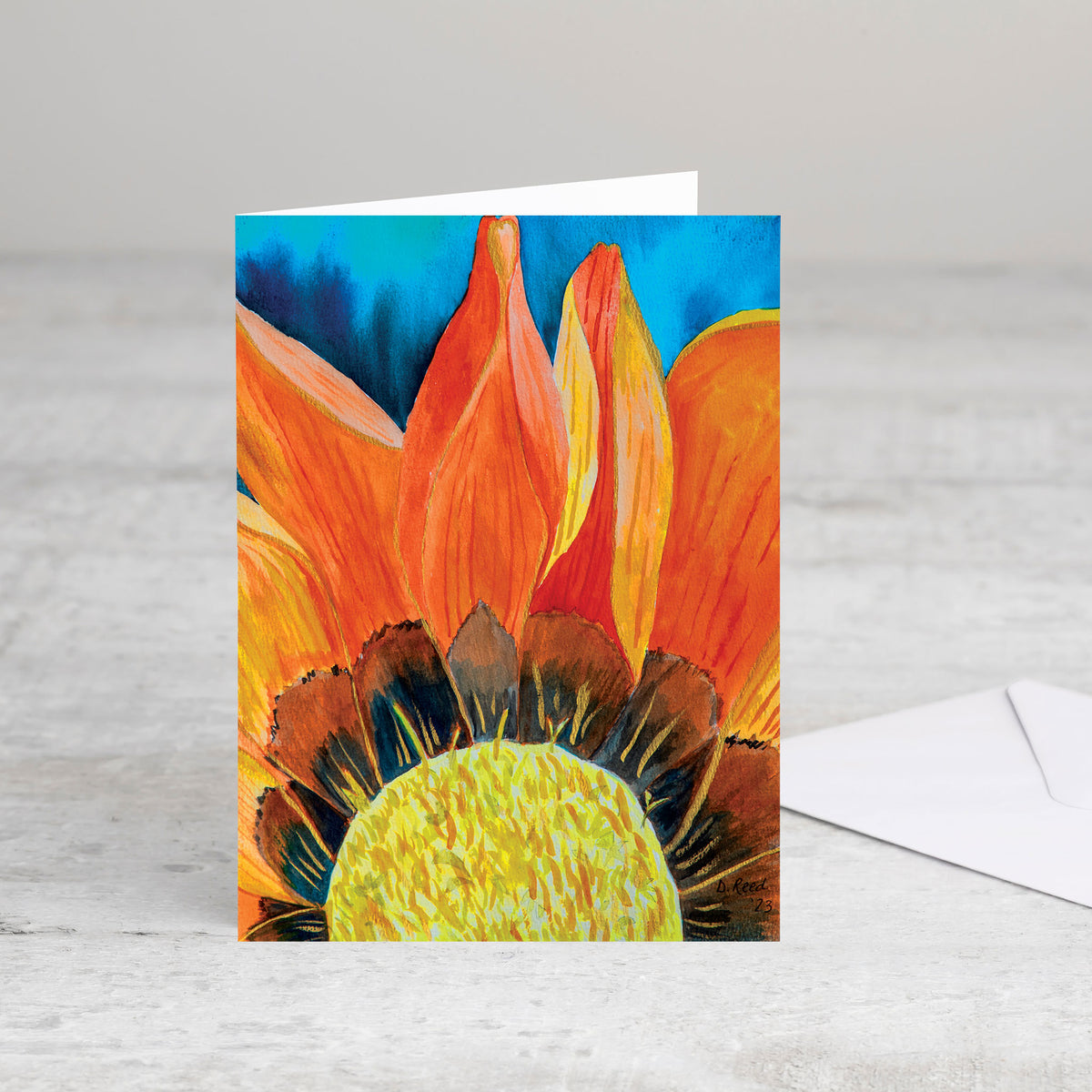 Orange Floral Greeting Card – Blank Watercolor Flower Card (4x5.5 Inch with Envelope)