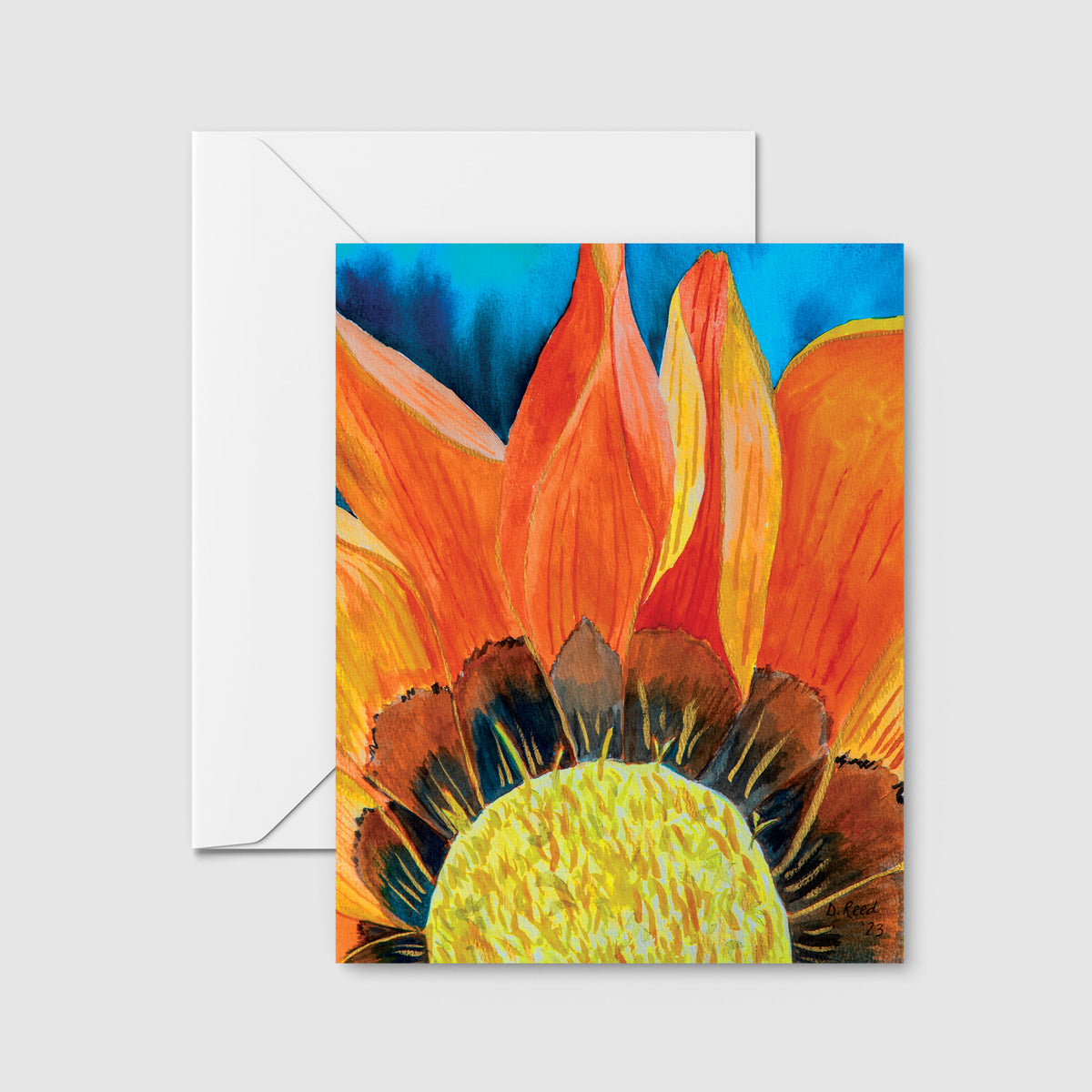 Orange Floral Greeting Card – Blank Watercolor Flower Card (4x5.5 Inch with Envelope)