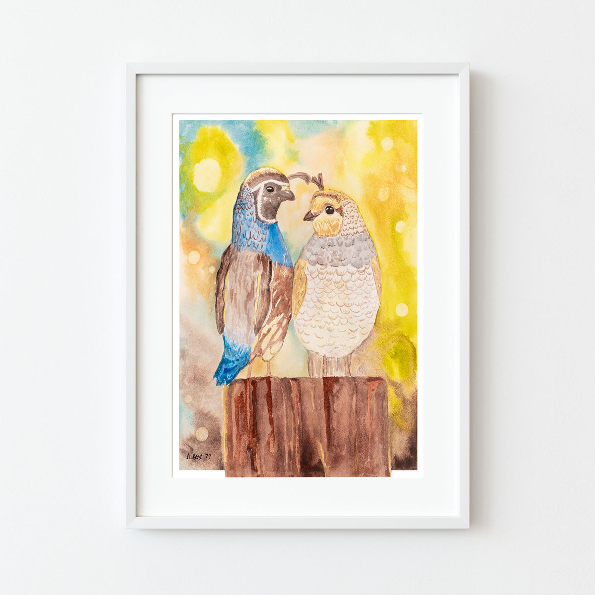 "Date Night with the Quails” Watercolor Print - 8x10 Matted Art (11x14 Ready to Frame)