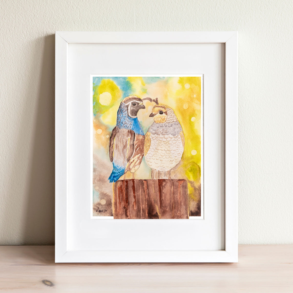 "Date Night with the Quails” Watercolor Print - 8x10 Matted Art (11x14 Ready to Frame)