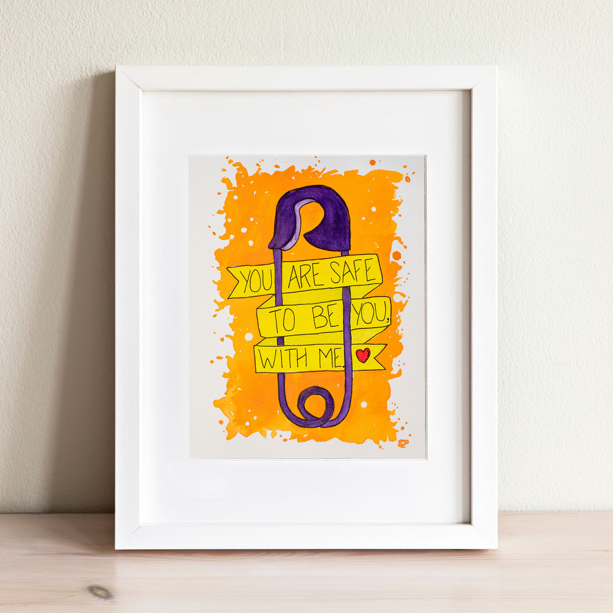 LGBTQ+ Affirmation Watercolor Print – “You Are Safe to Be You” Pride 8x10 Matted Art (11x14 Ready to Frame)