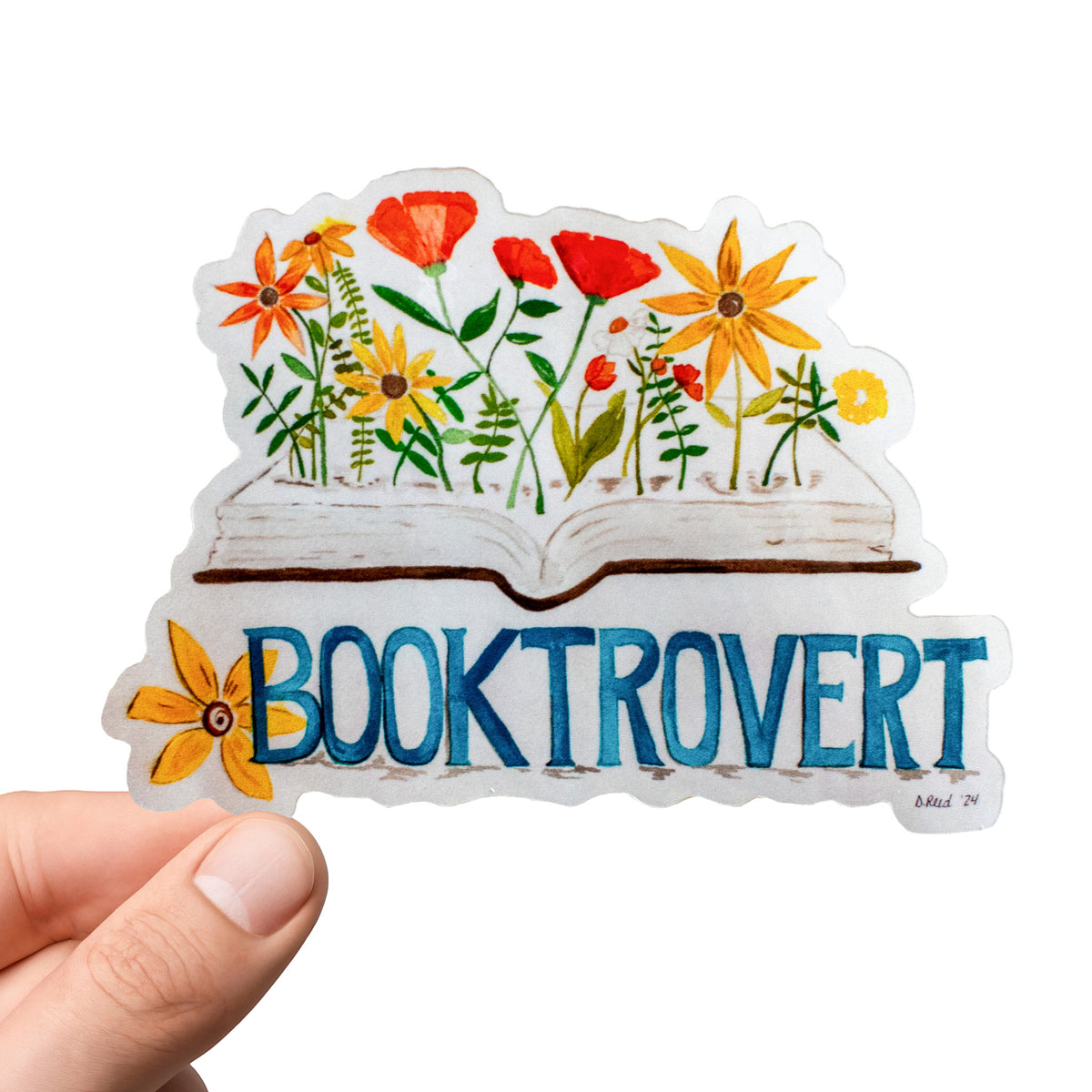 Book Lover Sticker – “Booktrovert” Glossy Waterproof Vinyl Sticker (3x2 Inch)