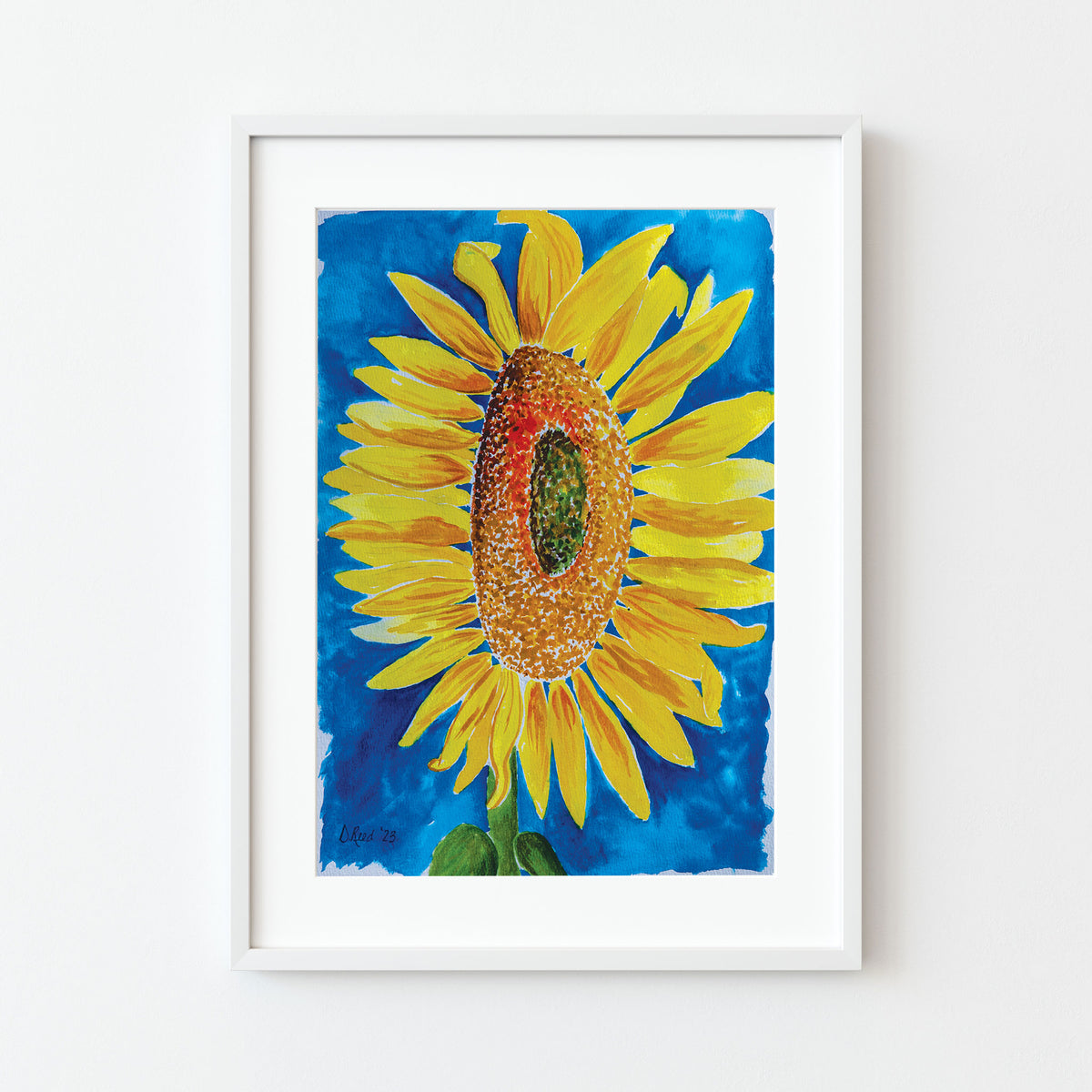 Sunflower Watercolor Print – 8x10 Matted Art (11x14 Ready to Frame)