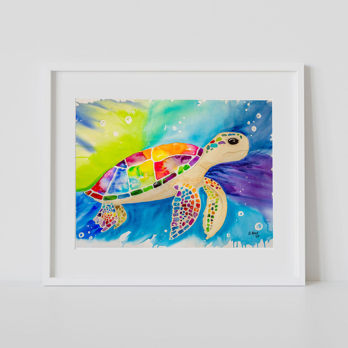 Sea Turtle Watercolor Print – “Turtle Friend” 8x10 Matted Art (11x14 Ready to Frame)