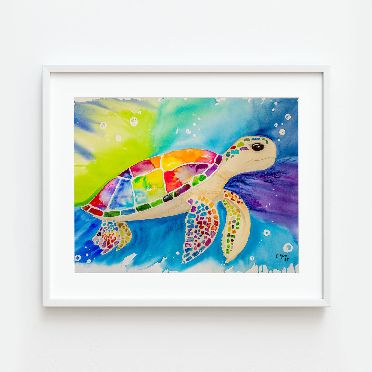Sea Turtle Watercolor Print – “Turtle Friend” 8x10 Matted Art (11x14 Ready to Frame)