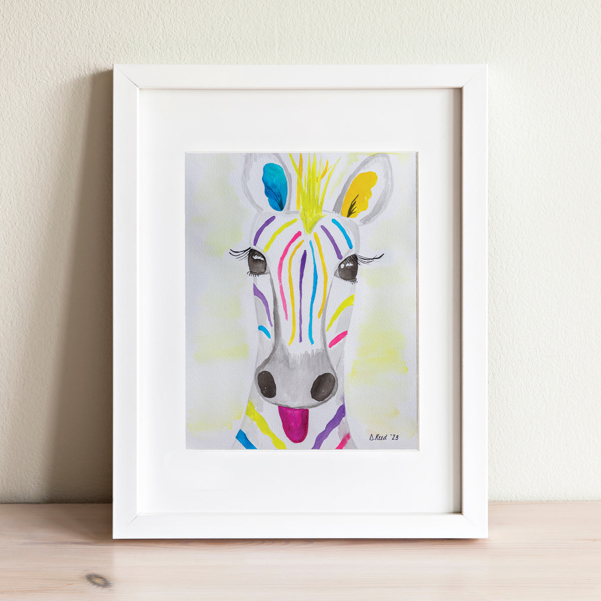 Zebra Watercolor Print – 8x10 Matted Art (11x14 Ready to Frame)