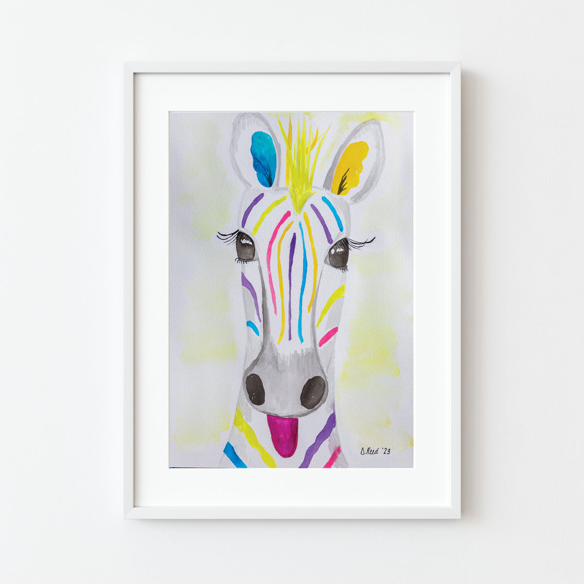 Zebra Watercolor Print – 8x10 Matted Art (11x14 Ready to Frame)